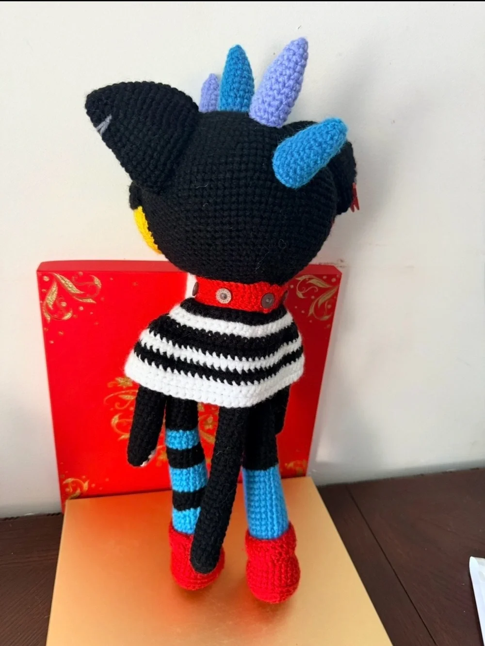 Handmade Black Multicolor Crochet punk Cat plush